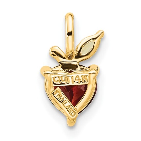 14K Yellow Gold Heart Shaped Red Garnet and Green Peridot Leaf Apple Chain Slide - Picture 2 of 4
